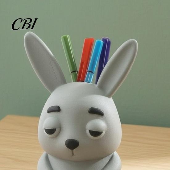 Office Desk Tidy Organizer 3D Printed Rabbit Pen Holder, Large Capacity Organizer, Matte Cute Animal Decor Finish Pencil for Home School Decoration