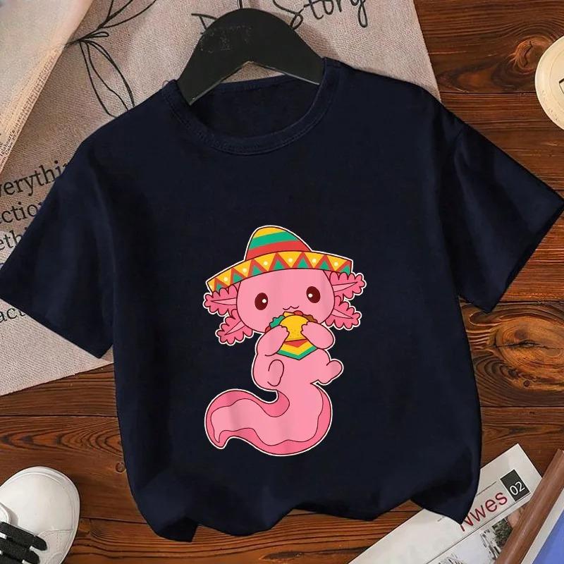 

Axolotl Kawaii T Shirt Kid Summer Fashion T Shirt Children Streetwear Boba Axolotl Anime Casual 110
