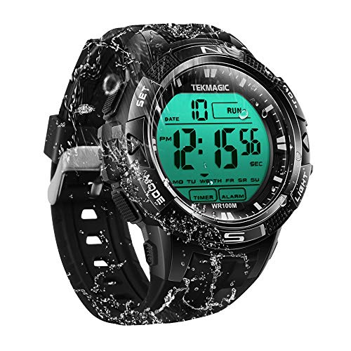

Multi-function men s watch, 10 ATM water resistant, perfect for swimming, diving, and surfing, with alarm, calendar, stopwatch, dual time, and 12-hour