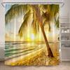 Hawaii Beach Shower Curtain Tropical Palm Leaves Blue Ocean Summer Holiday Nature Scenery Bathroom Curtains Polyester Home Decor