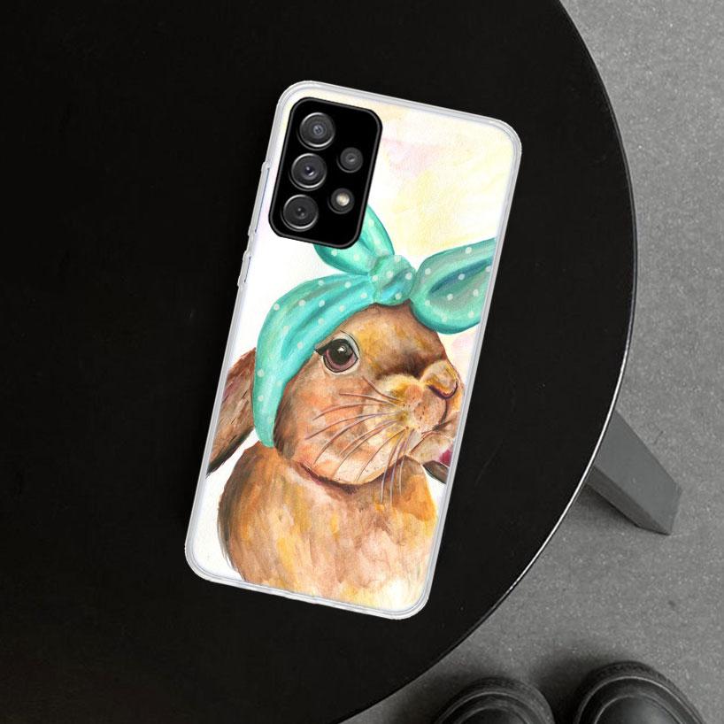 Cute Bunny Rabbit Phone Case Cover For Samsung Galaxy A12 A22 A32 A52 A72 A02S A51 A50S A31 A20S A10S Note 20 Ultra 10 Plus Gala