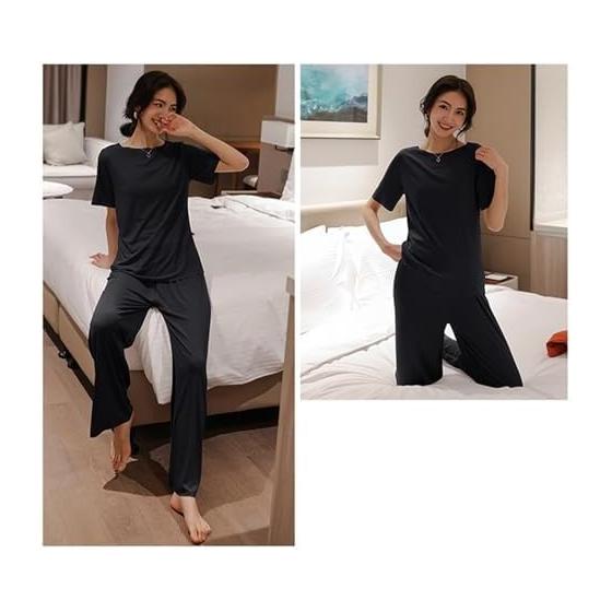[WKYHLGKL] Women's pajamas, summer, short sleeves, 3-piece set, loungewear, top and bottom set, cool, breathable, loose, skin-friendly, short sleeves