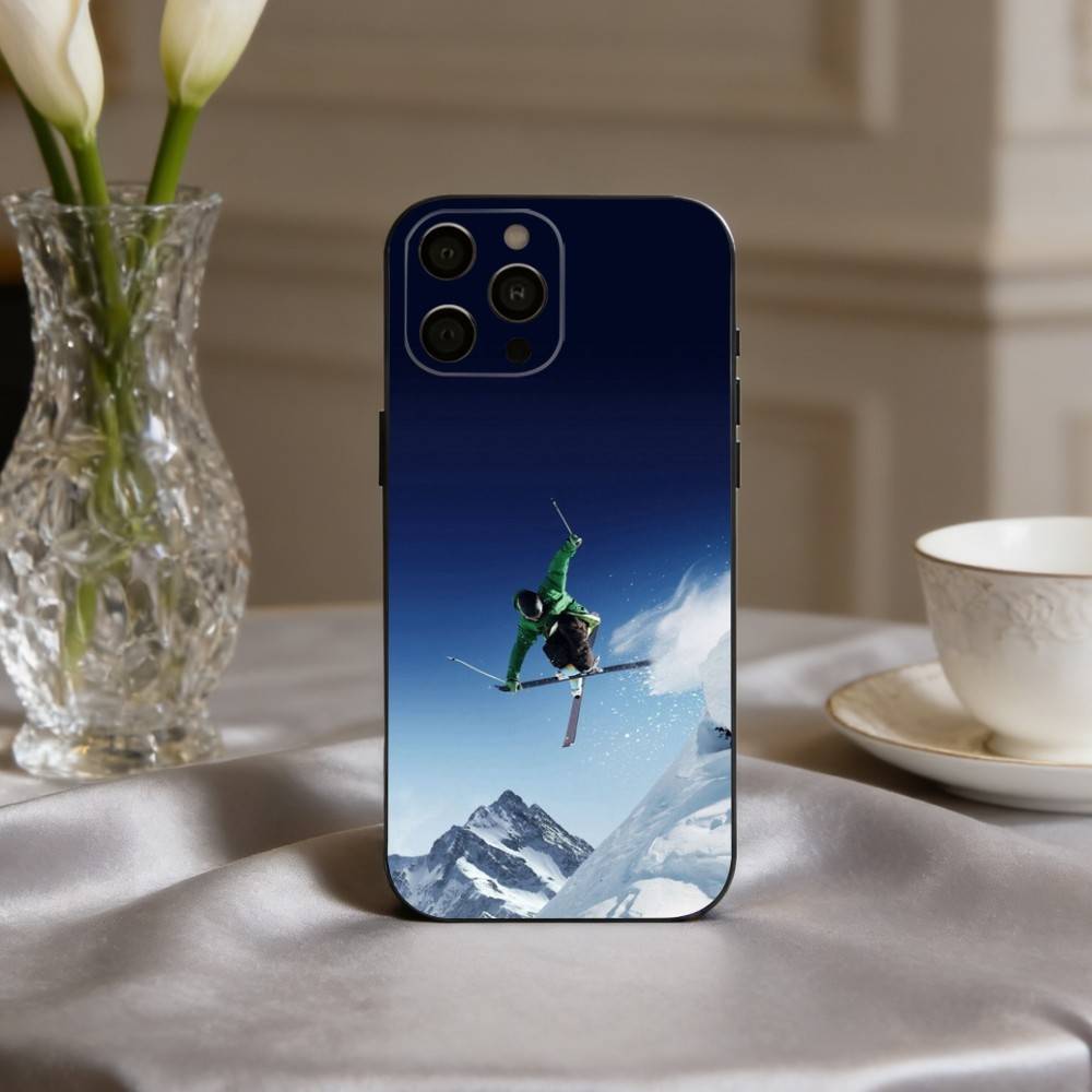 S-Schnee M-Berg Skifahren Ski Handyhülle Für iPhone 17,16,15,14,13,12,11 Plus,Pro Max,XS,Weiche Silikon Schwarze Hülle