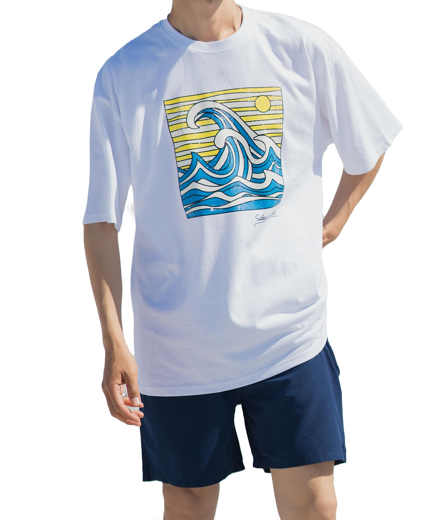 

IMPROMES Casual SIDEWAYSTANCE Men s Wave Short Sleeve T-Shirt, White