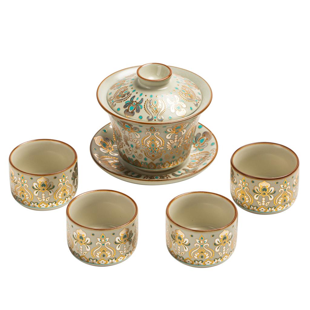 Dunhuang gold and silver wrong beam pot, one pot, four cups of bronzing and silver gift box, hospitality, business gifts, kung fu tea set