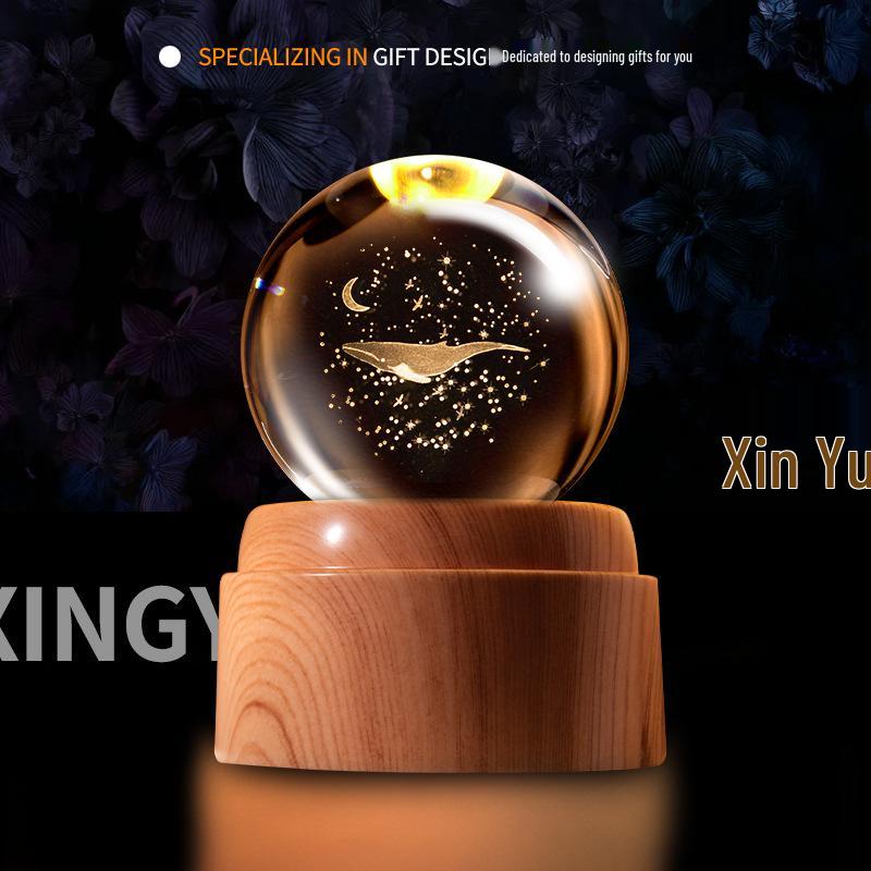 Creative Rotating Crystal Ball Night Light: Decorative Craft for Bedroom Atmosphere and Festive Gift.