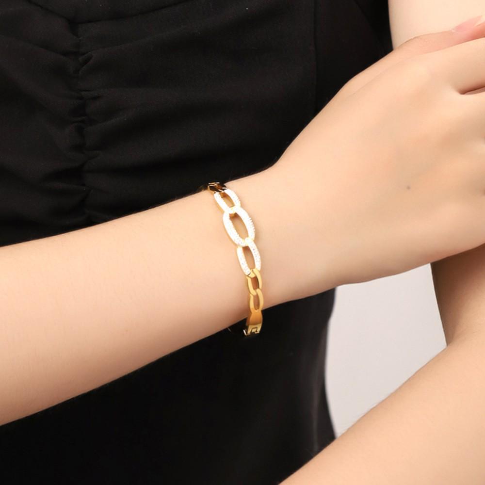 18K Gold-Plated Geometric Titanium Steel Bracelet with Rhinestones