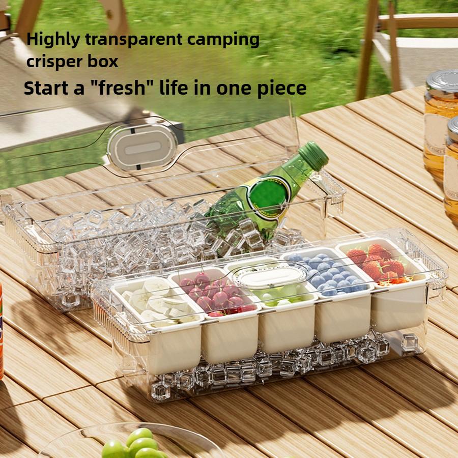Ice Chilled Condiment Caddy with 5 Containers, Fruit Plate Server with  Lids, Serving Tray Platter with Removable Dishes
