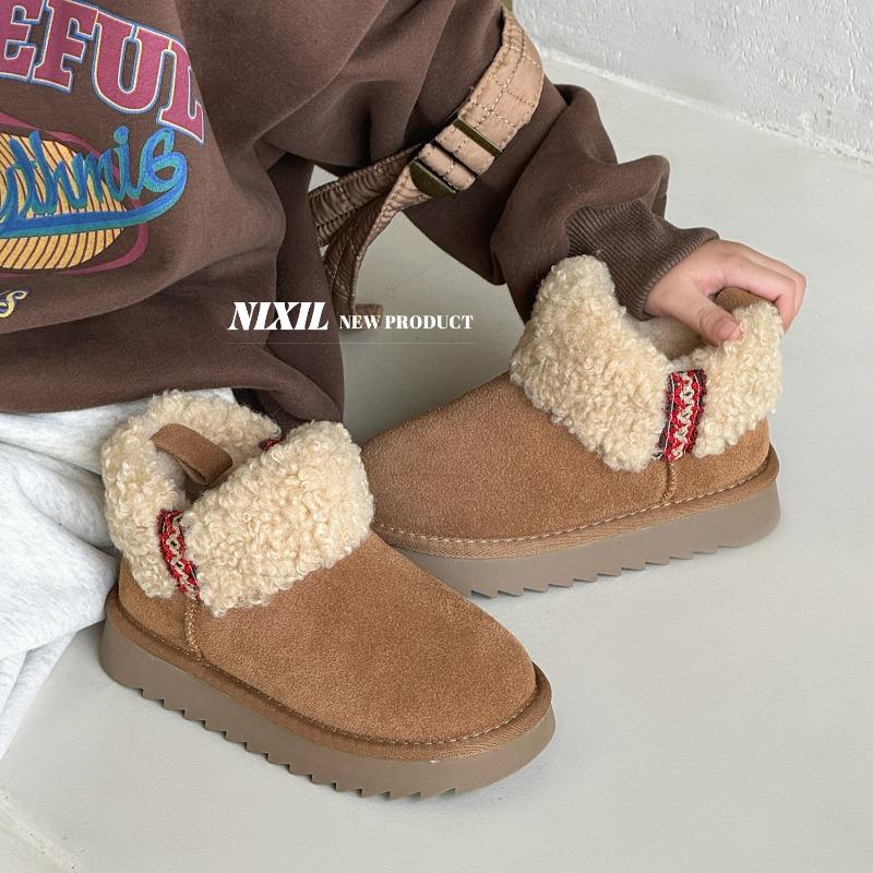 New winter children's snow boots, frosted lambswool boots, fleece thickened warm boots for boys and girls