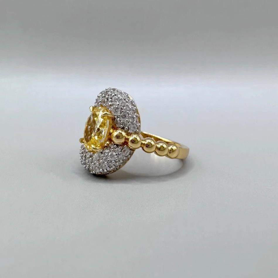 Eleganter 2024 Neuer Trendiger Offener Verstellbarer Ring Für Frauen Mit Schicken Gelben Diamantperlen