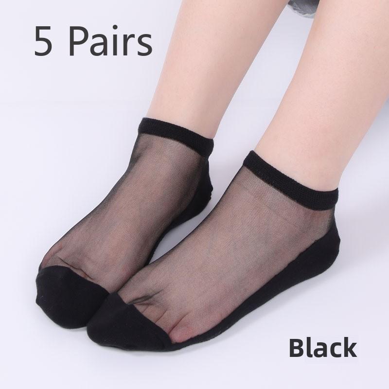 

5 пар мужских летних тонких прозрачных дышащих мужских носков, короткие носки-лодочки, повседневные чулки со стразами, стеклянные носки 5 Pairs чёрный