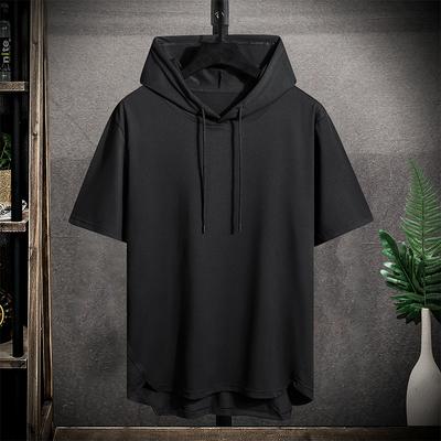 Hurtigtørkende T-skjorte Sport Streetwear Mote Oversized Hettegenser T-skjorte Svart Sommer Korte Ermer T-skjorter