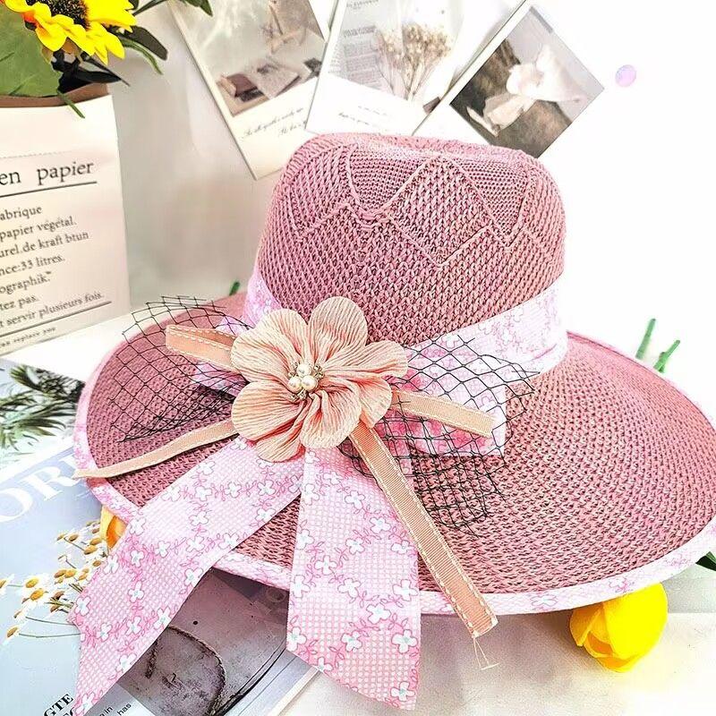 Summer Foldable Sunshade Hat Women's Sunscreen Sunshade Hat Large Eaves Embroidered Knitted Breathable Hat