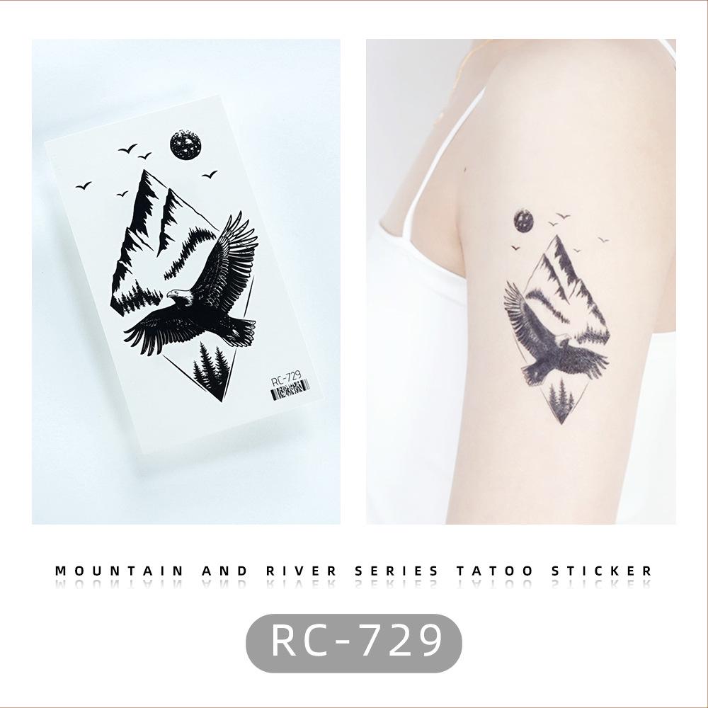 Waterproof Retro Mountain & River Black & White Temporary Tattoo Stickers 60*105mm