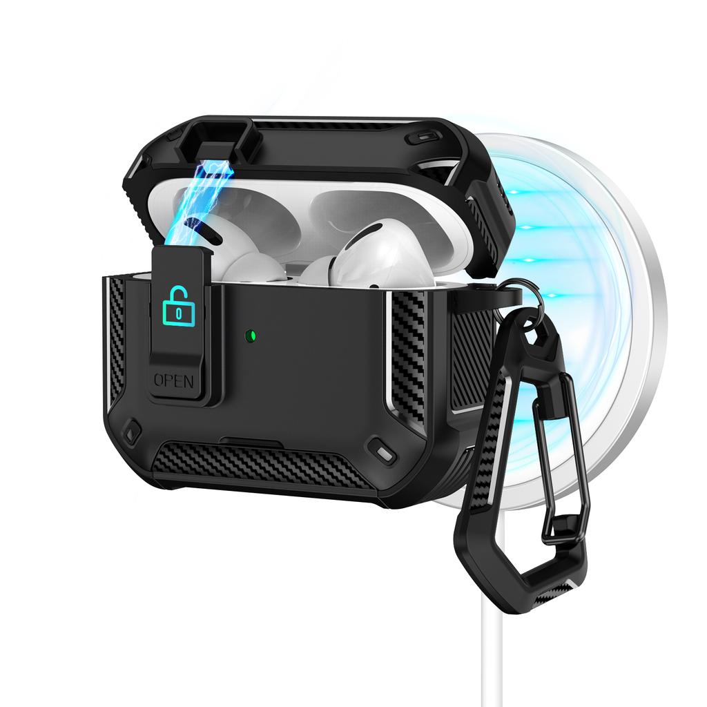 For AirPods Pro 2 Case Compatible with MagSafe TPU PC Earbuds Cover with Carabiner/Stand