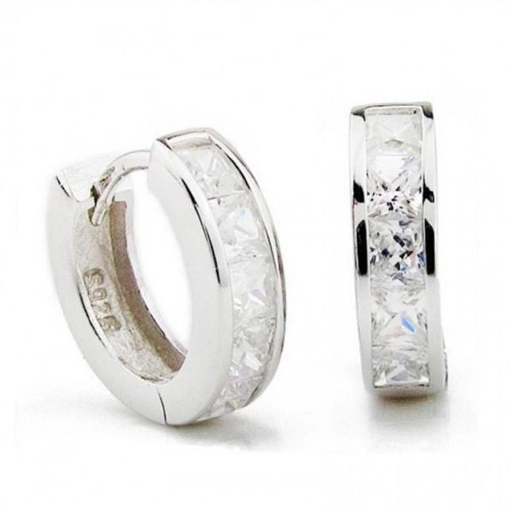 Square zirconia men's and women's S925 silver needle earrings