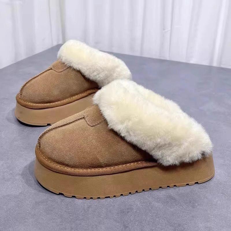 Mao Mao Thick-soled Slippers Women's Winter New Fur Integrated Outer Wear Heightening Bag Head Drag Thickened Velvet Snow Boots
