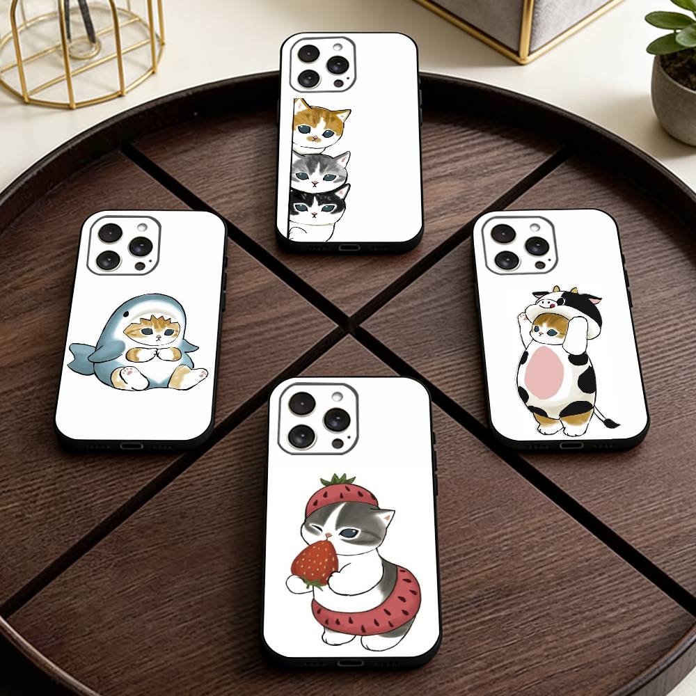 Cute M-Mofusands Cat Phone Case For iPhone 17,16,15,14,13,12,11 Plus,Pro Max,XS,Soft Silicone Black Cover