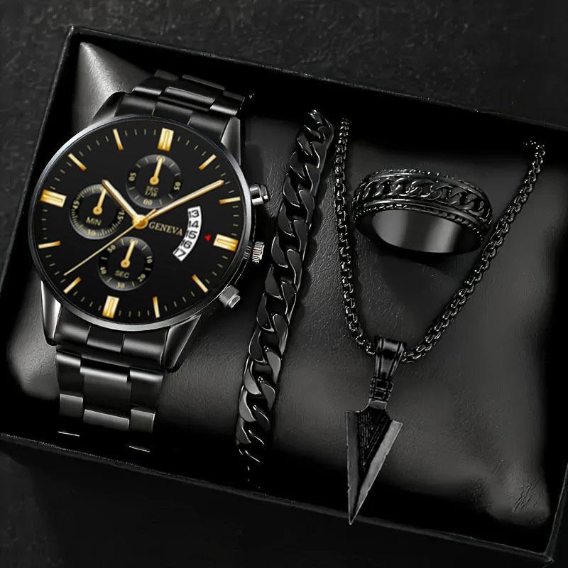 Watch Men's Set Gift Dial with Calendar Steel Belt Men's Watch Business Luminous Watch