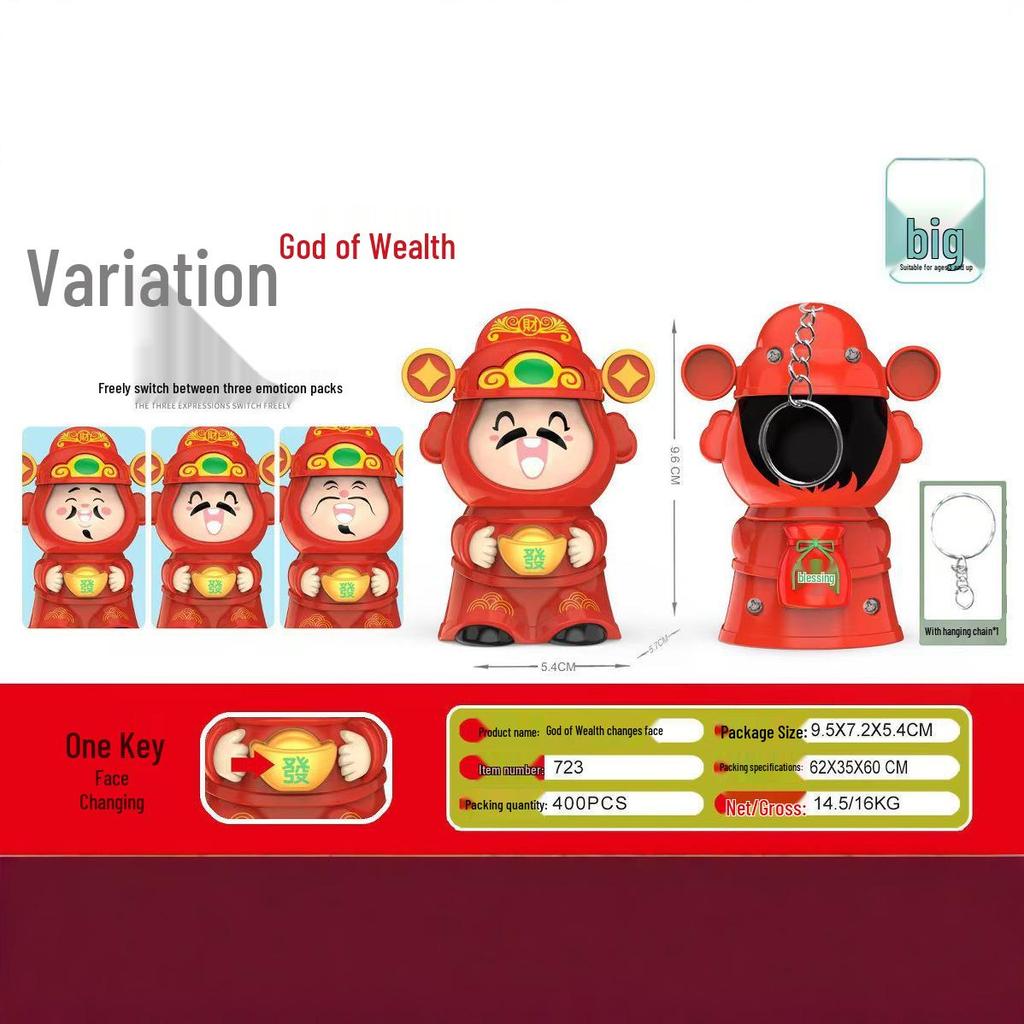 Expressive Decompression Snake & God of Wealth Face-Changing Keychain Doll