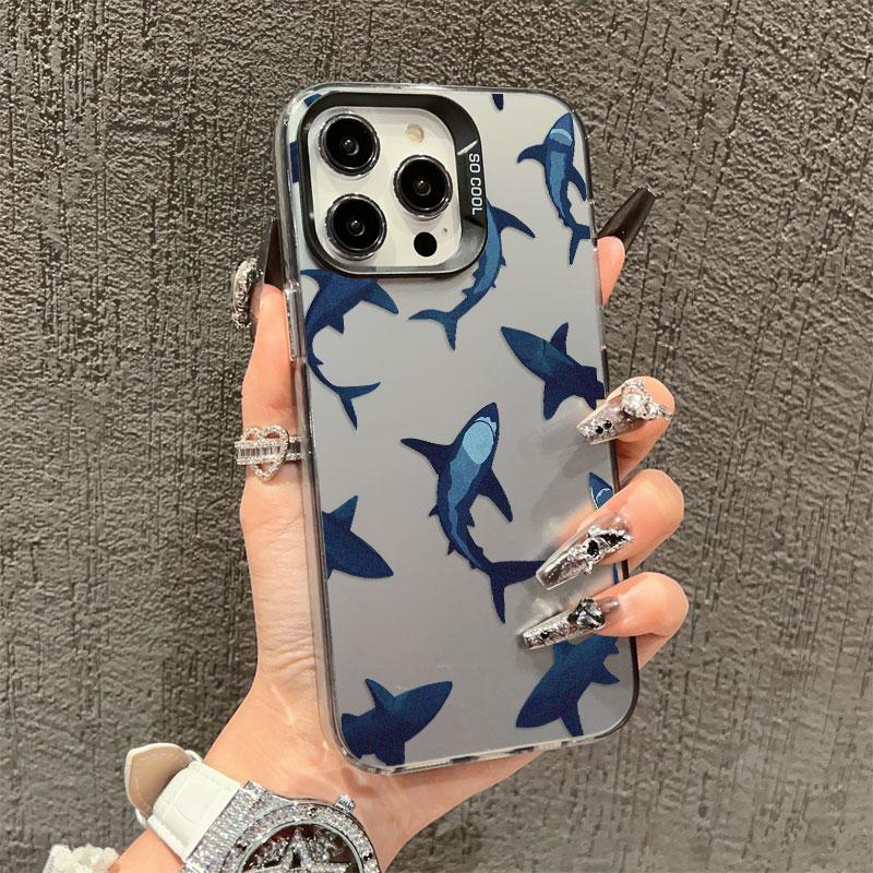 Ocean Shark In Groups Laser Phone Case For IPhone 13 11 12 Pro Max Mini 16 15 14 Pro Max Plus Shockproof Protective Back Covers