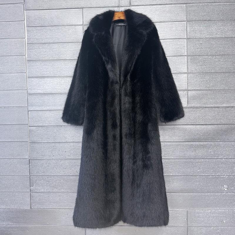 Cappotto Lungo Spesso da Donna in Ecopelliccia con Revers – Soffice Design Imitazione Toka per l'Inverno
