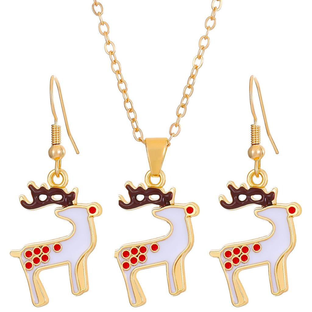 Christmas Ornaments Elk Socks Santa Claus Snowman Necklace Pendant Earrings Bijouterie Sets