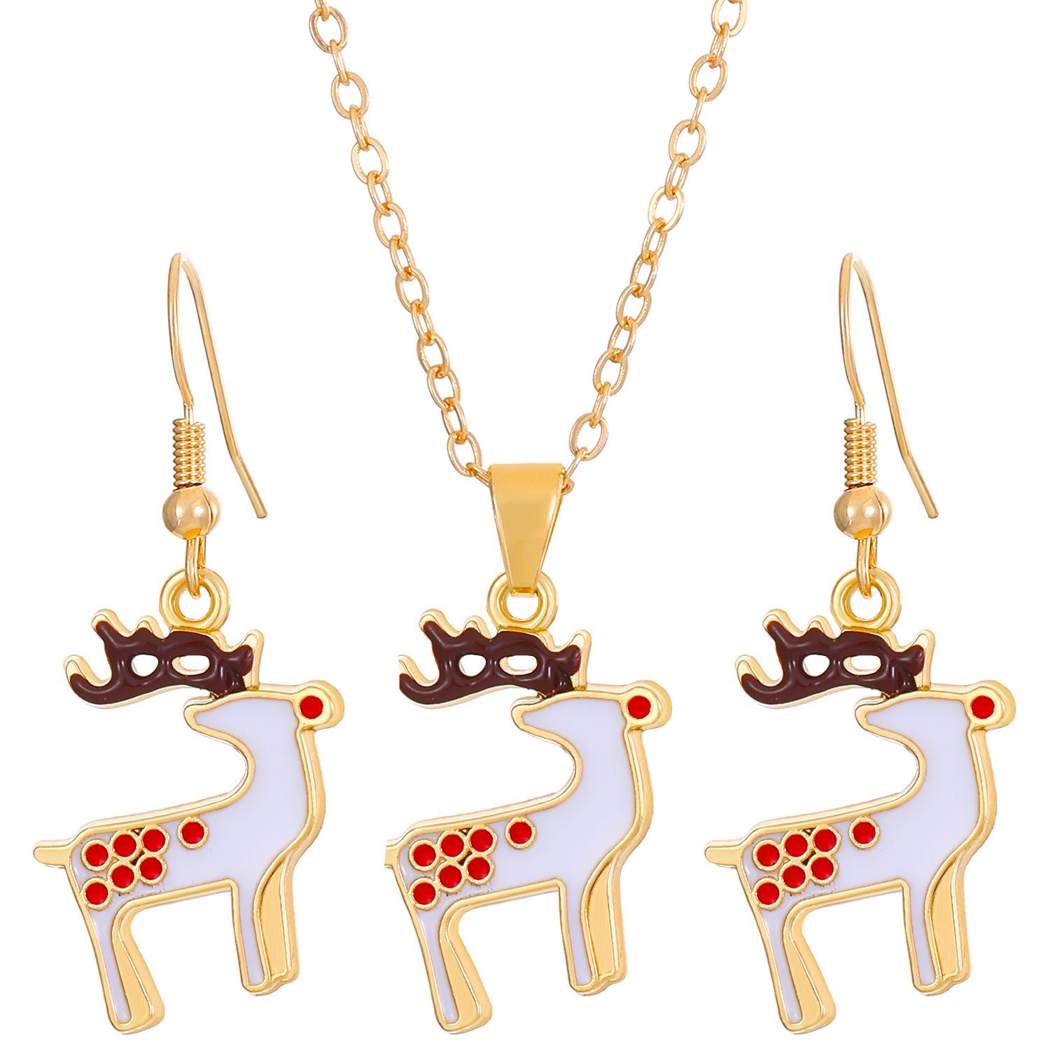 

Christmas Ornaments Elk Socks Santa Claus Snowman Necklace Pendant Earrings Bijouterie Sets 1 set