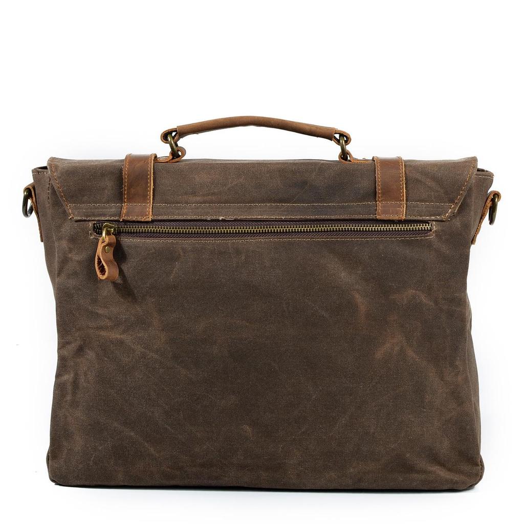 Men's Retro Waterproof Cowhide & Waxed Canvas Briefcase - European & American Shoulder Crossbody Bag