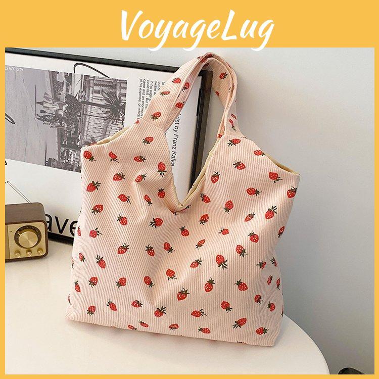 Trendy 2024 Canvas Strawberry Tote Bag Fashionable Soft Shoulder Bag For Women