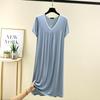 Übergröße M bis 6XL Modal V-Ausschnitt Nachthemd Sommer Damen Locker Hauskleid Einfarbig Lässig Langes Nachthemd Komfort Hauskleidung