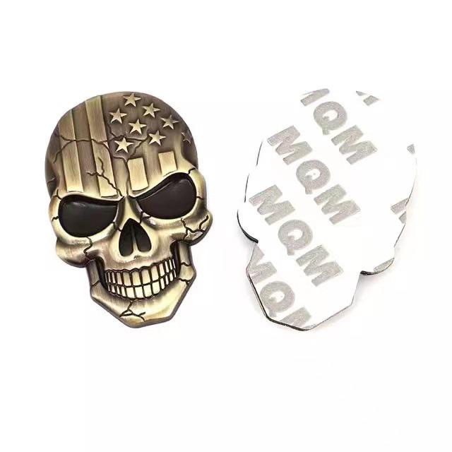 3D American Flag Skull Crossbones Metal Car Emblem Sticker