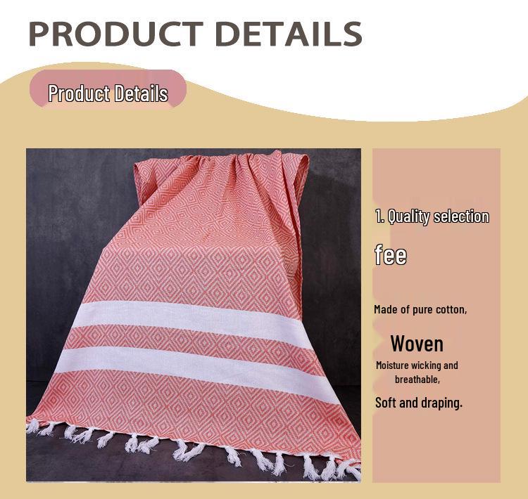 Turkish Cotton Tassel Beach Towel - Absorbent, Customizable, Versatile for Bath or Sun Protection