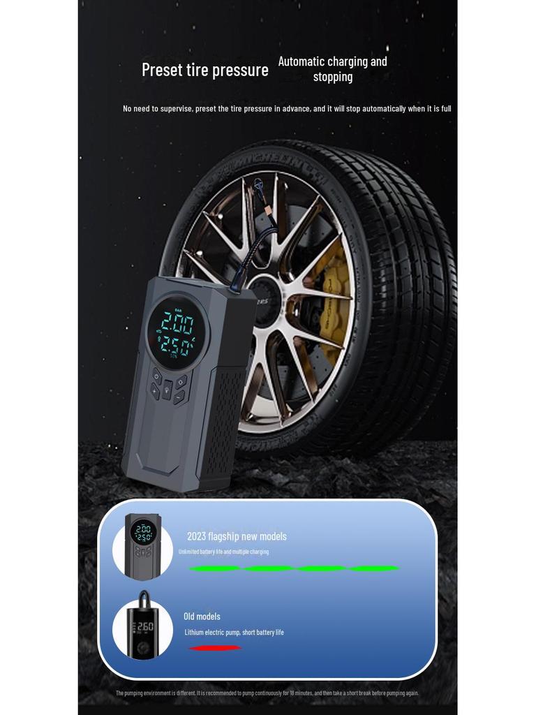 Portable Wireless Air Pump & Power Bank: Multi-Function Digital Display Tire Inflator with Emergency Power Supply