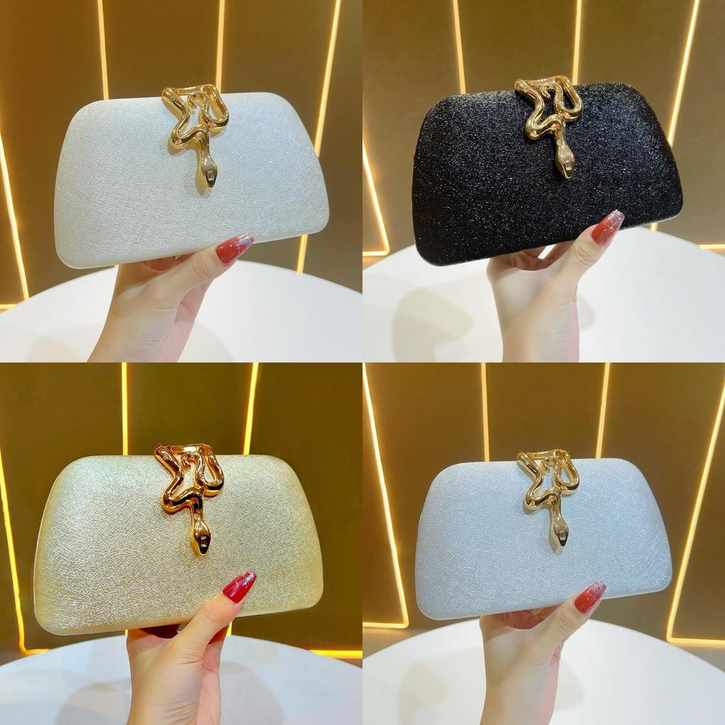 Snake Pattern Evening Clutch With Chain Lock For Party And Formal Events