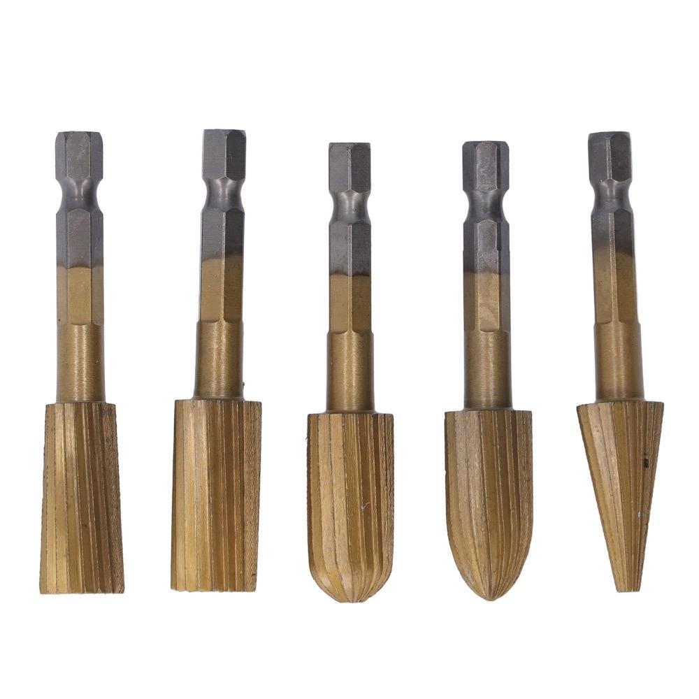 5Pcs Hex Shank Rotary File Set Double Cut 1/4 inch Shank Cutting Burrs High Speed Steel Metal Grinder Drill Bit