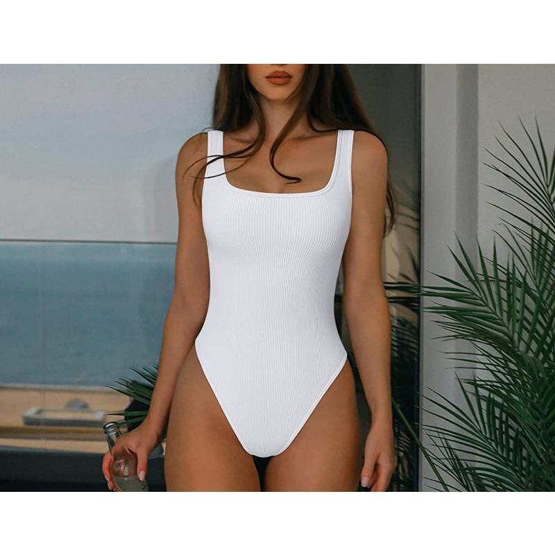 Body Shapewear Senza Cuciture a Coste con Scollo Quadrato, Modellante Vita e Addome
