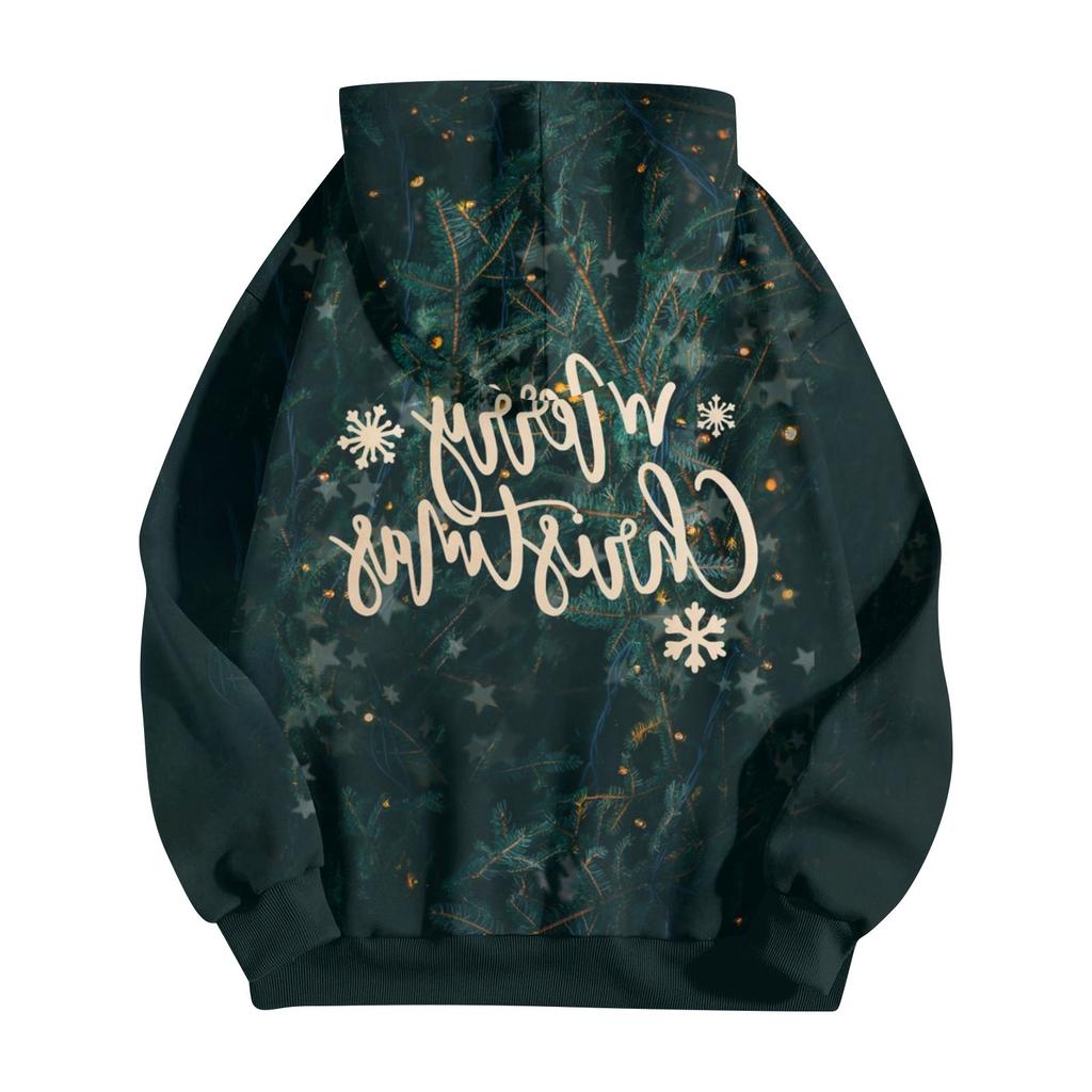 Women's Fashion Casual Christmas Print Long Sleeve Sweatshirt Pocket Jacket Zipper Hoodie Coat