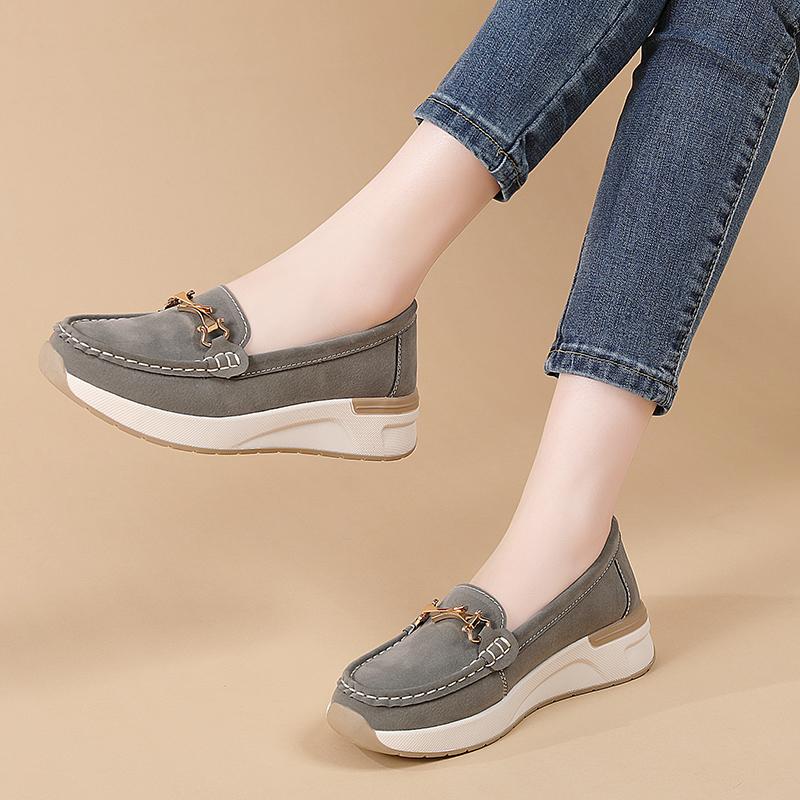 Women Wedge Chunky Shoes Platform Loafers Casual Thick Sole Elevator Slip on Black Shake Shoes Large Size
