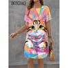 Abito estivo da donna a maniche corte con stampa 3D Moda Versatile Traspirante Tendenza Casual