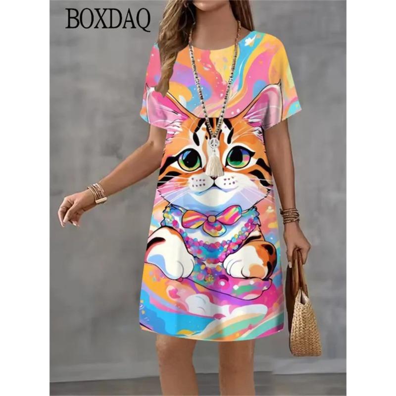 Abito estivo da donna a maniche corte con stampa 3D Moda Versatile Traspirante Tendenza Casual