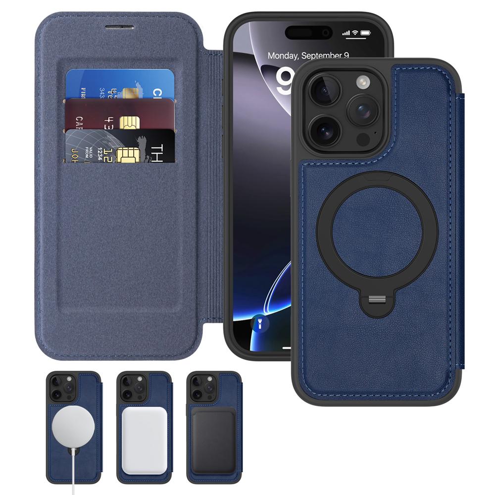 KEYSION PU Leather Flip Wallet Case for iPhone 11 12 13 14 Pro Max 14 Plus Cards Slots Magnetic 360 Ring Stand Phone Back Cover