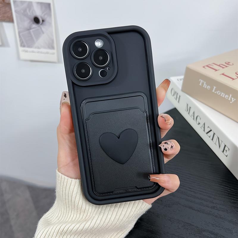 

3D Love Heart Card Bag Slot Holder Pocket Case For iPhone 16 15 14 13 12 11 17 Pro Max XS X 7 8 Plus Shockproof Silicone Cover For iPhone 17