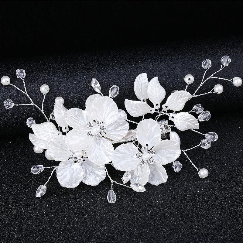 1Pcs Handmade White Brides Headdress New Crystal Pearl Flower Bridal Headwear Elegant Luxury Wedding Hairpin For Women