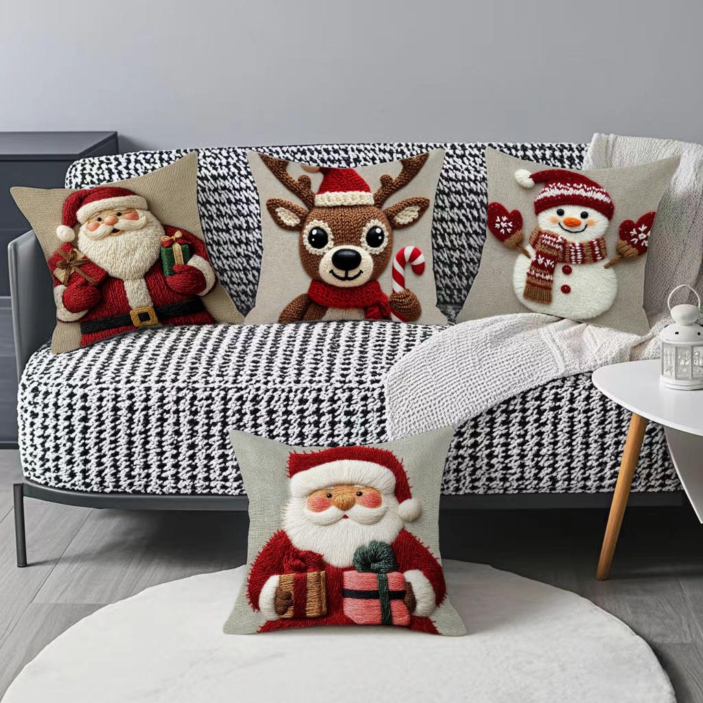 Christmas Decorative Pillow Cover With Short Plush Material For Holiday Home Decor