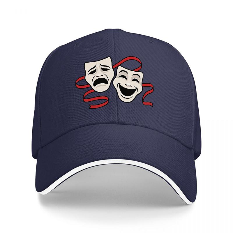 Theater Masks Drama Comedy Baseball Cap Black with Red Accents Classic Stage PerforUnisexce Design Adjustable Fit for Adults