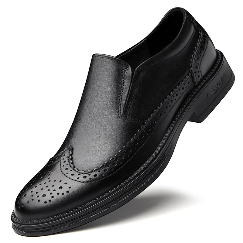 Fashion Elegantes Genuine Leather Men Brogue Shoes Man Dress Shoes Slip On Business Casual Shoes Classic Leather Breathable Oxford Shoes