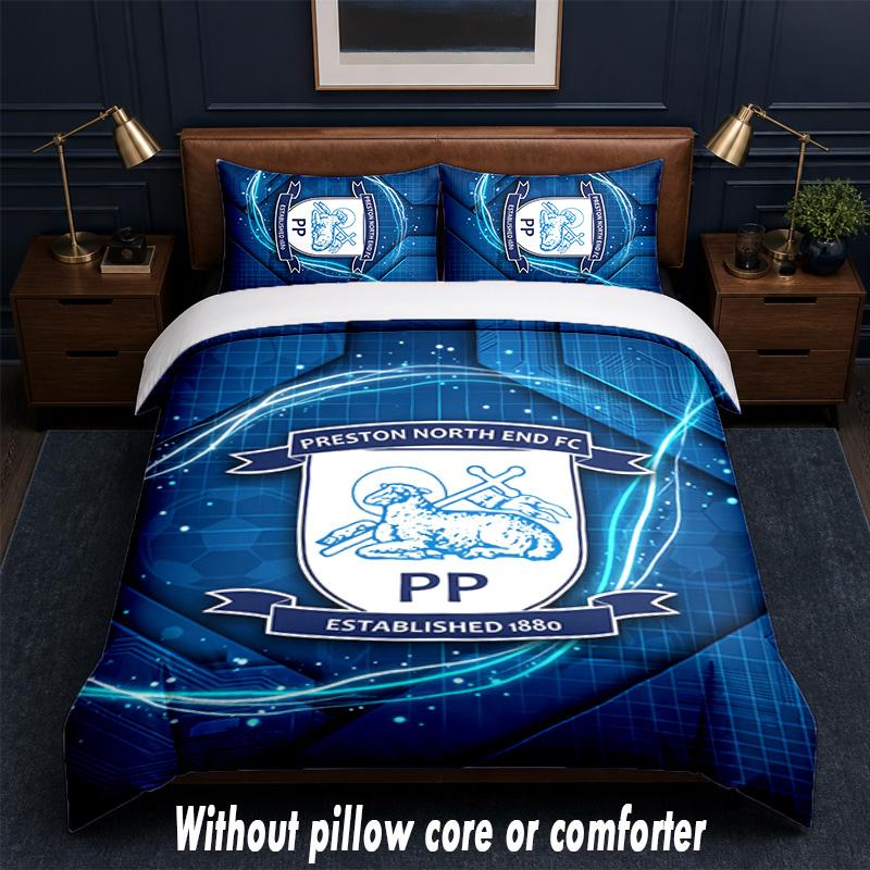 Preston North End Football Design Bed Bedding Set 1 Duvet Cover + 2 Pillowcases Soft Breathable Household Bed Linens