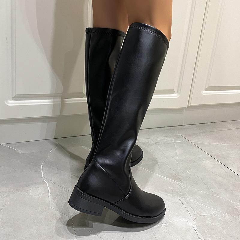 fashion Vintage Soft Leather Women Knee-High Boots Elegant Low Heel Shoes Ladies Concise Long Botas De Mujer