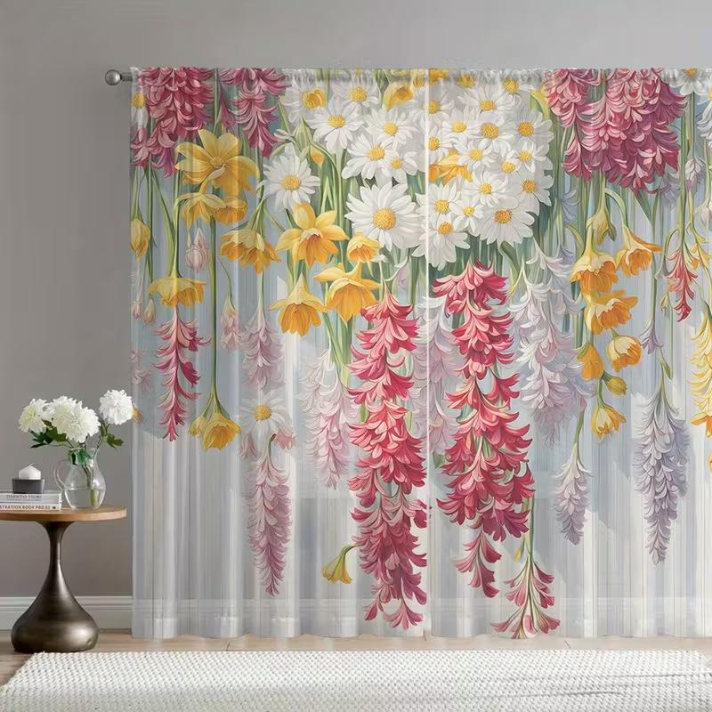 2 Pcs Colorful flower wall print curtains,suitable for bedroom,living room kitchen decoration,home decoration,window curtain